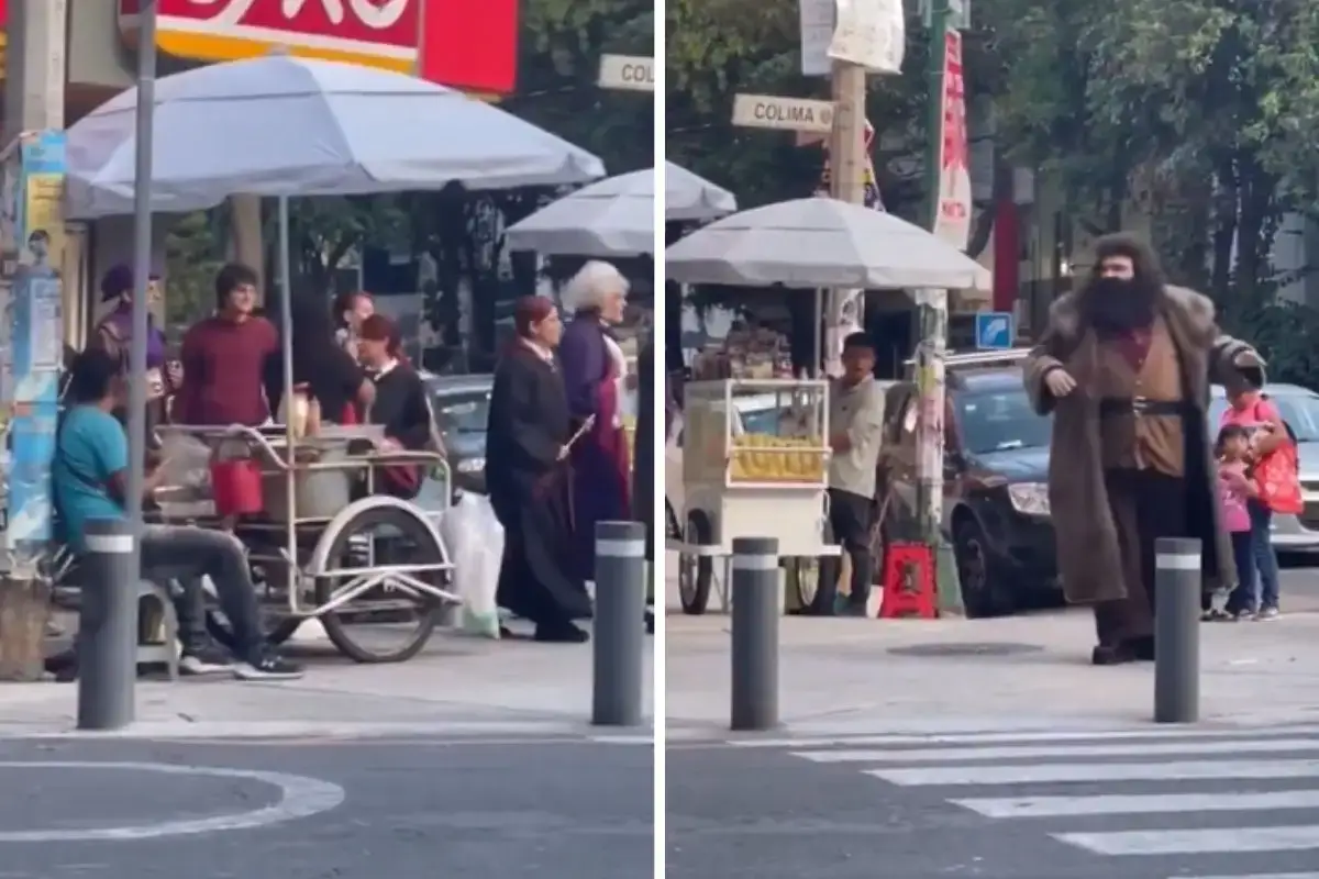 elenco de Harry Potter saliendo de Oxxo