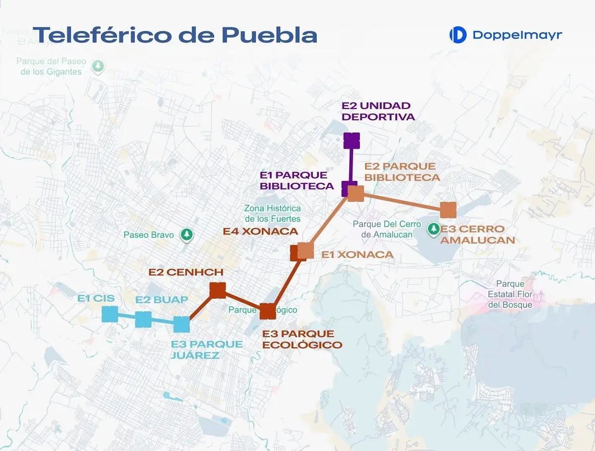 Estas son las líneas del Cablebús de Puebla
