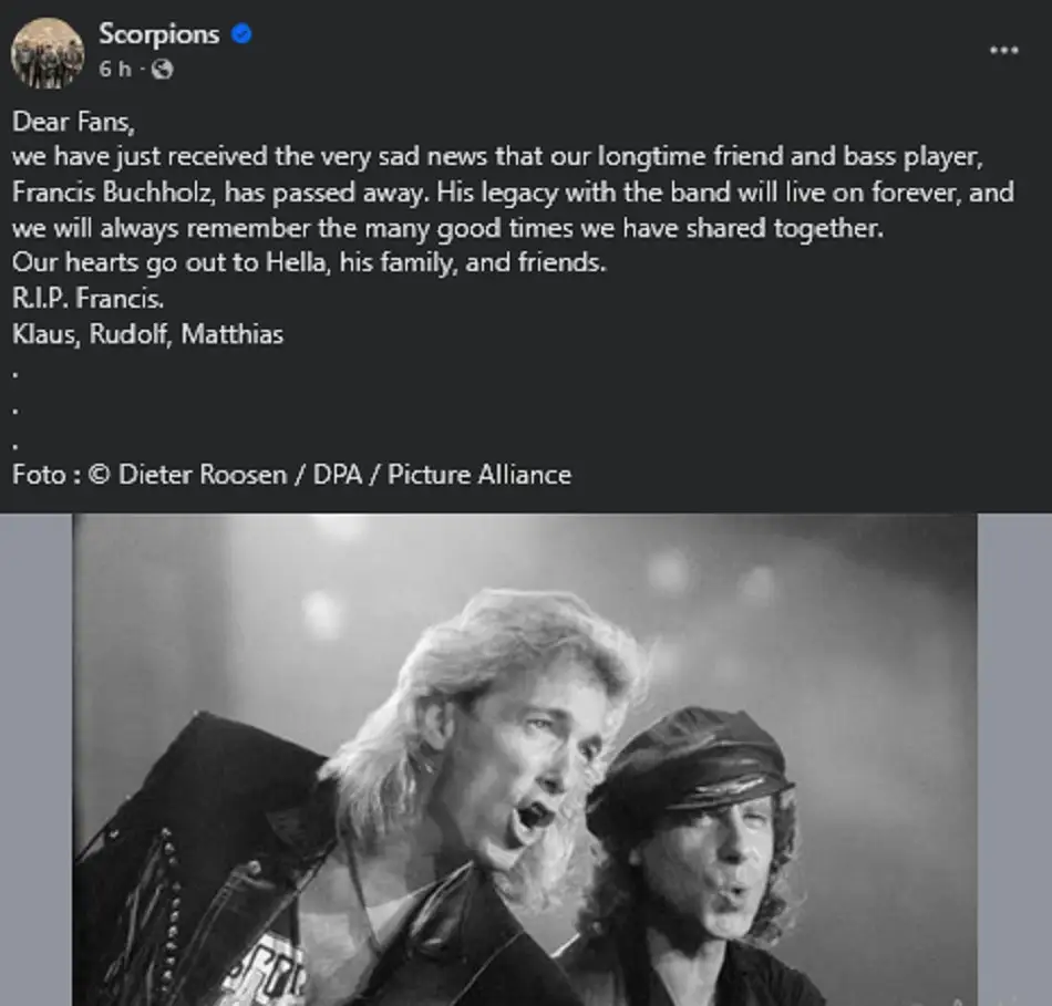 ¿Quién fue Francis Buchholz, músico que falleció a los 71 años?