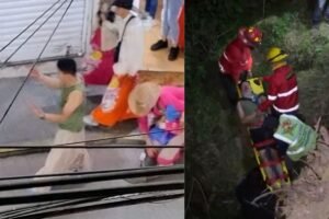 VIDEO: Huehue del carnaval de Huauchinango se arroja al río desde el puente "Sal Si Puedes" tras protagonizar riña
