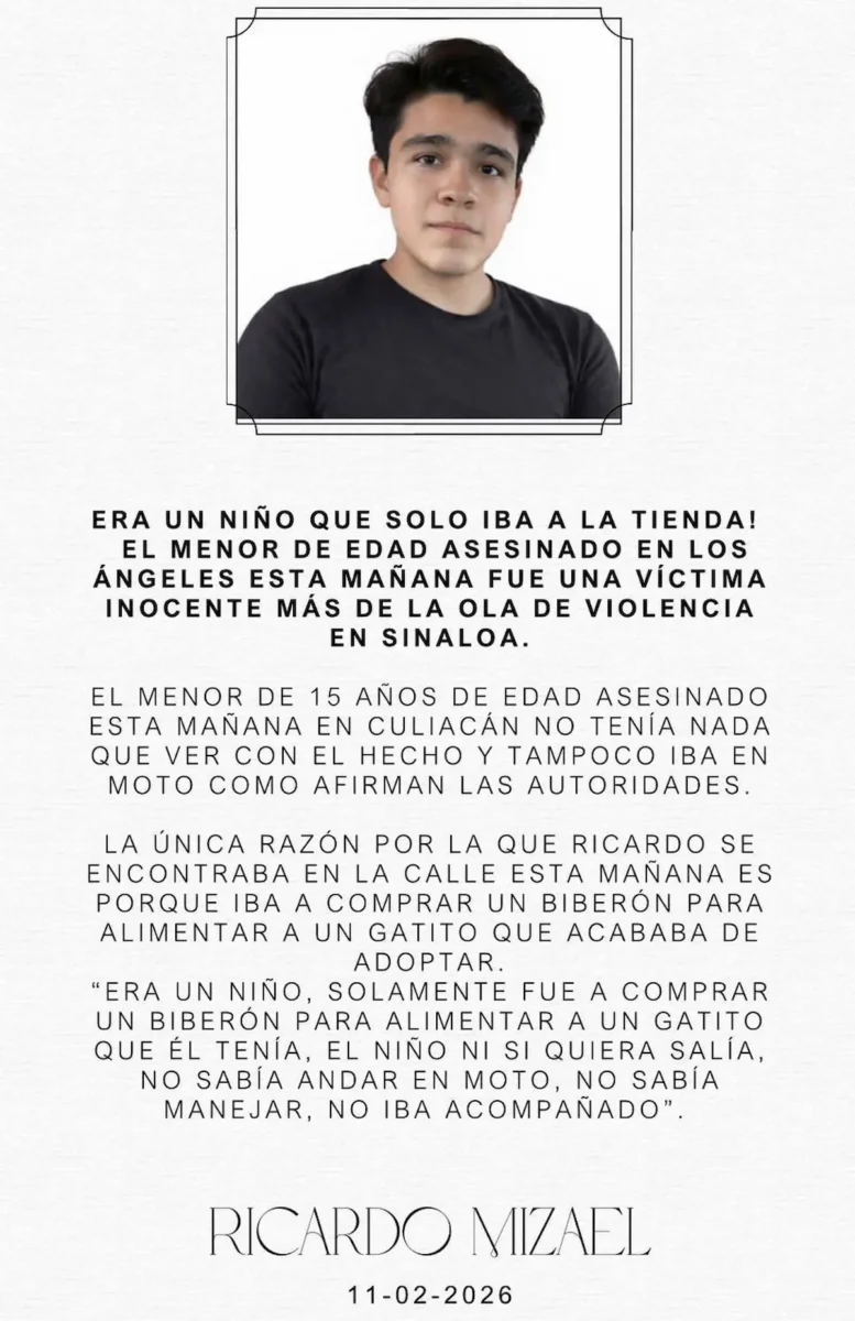 Ricardo Mizael de 15 años fue asesinado en Culiacán