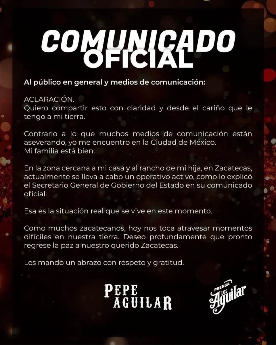 Lo que sabemos del ataque contra Pepe Aguilar en Zacatecas