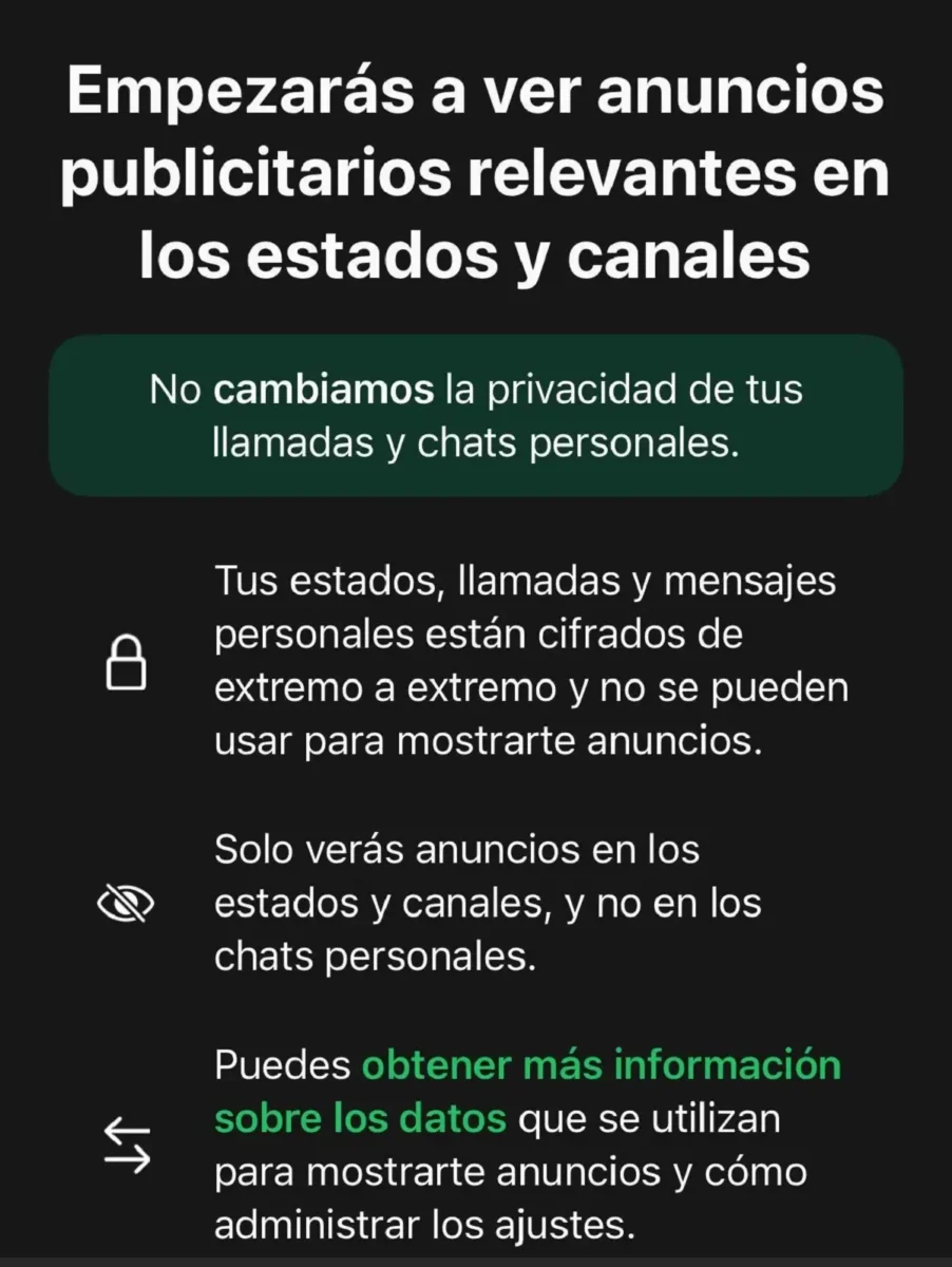 WhatsApp alerta a usuarios: comenzarás a ver anuncios publicitarios en estos lugares 3 Ya hay WhatsApp con anuncios y esto debe saber